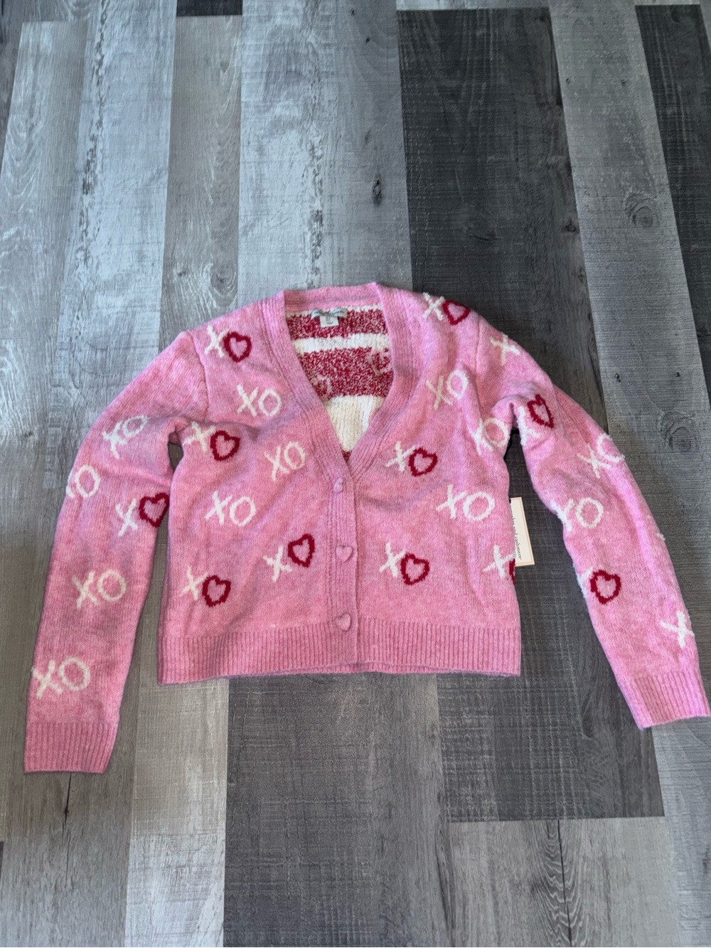 🩷NWT Cupcake&Cashmere Pink Heart & XO Knit Cardigan Sweater